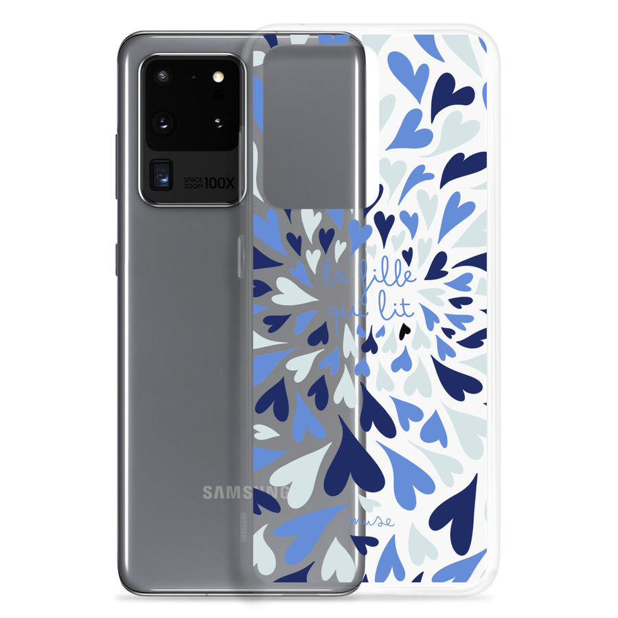 Coque transparente pour Samsung® | La fille qui lit - coeurs bleus